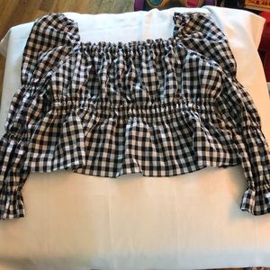 H&M Puff sleeve peplum gingham cropped top